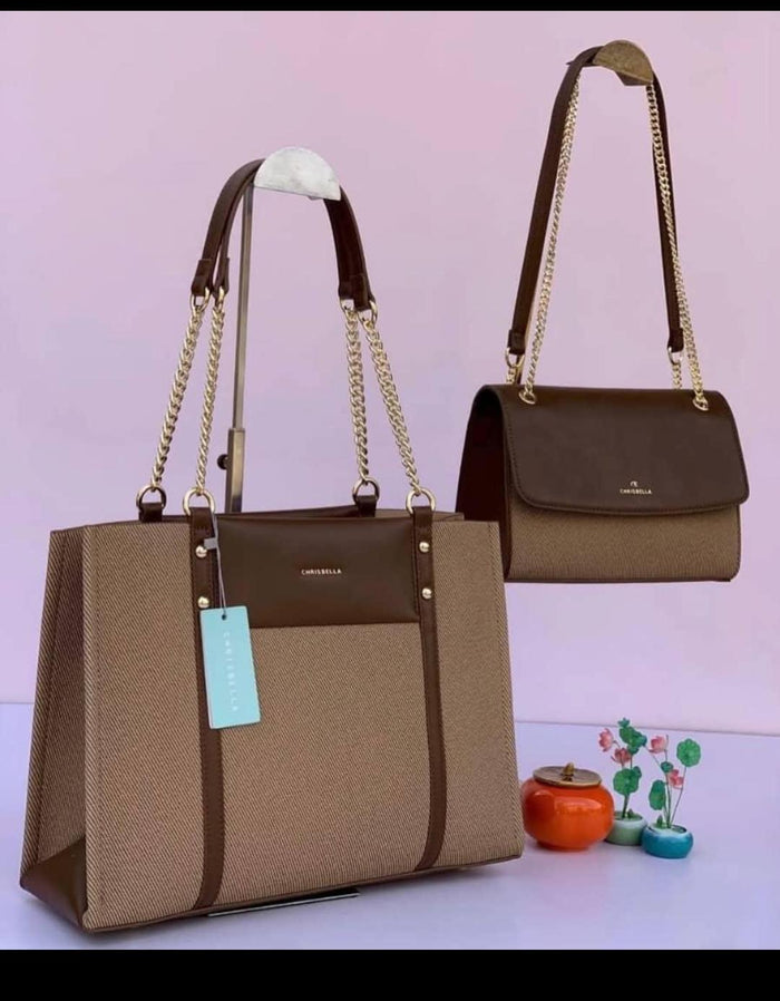 Chrisbella Dark Brown 2pc Bag Set