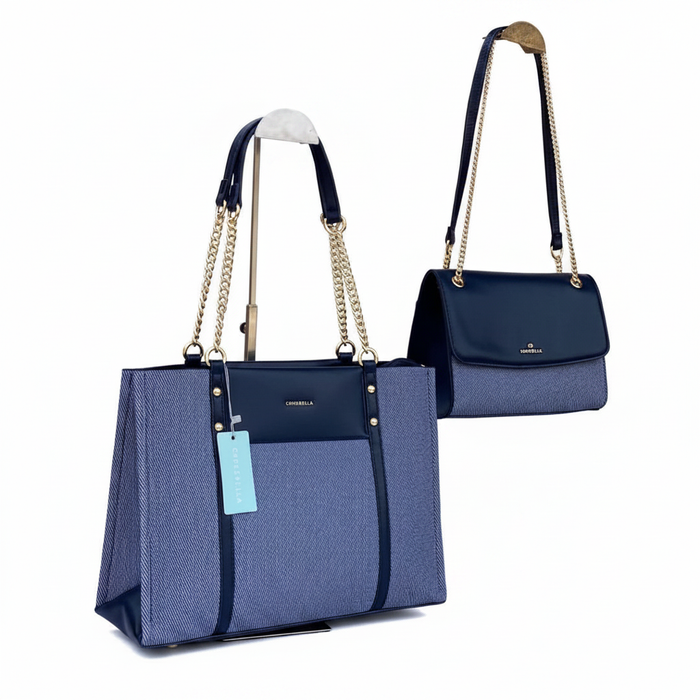 Chrisbella Navy Blue 2pc Bag Set