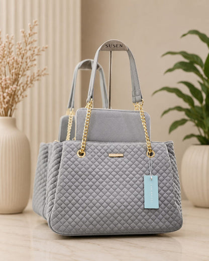 Chrisrosy Grey 2pc Quilted Tote Bag Set
