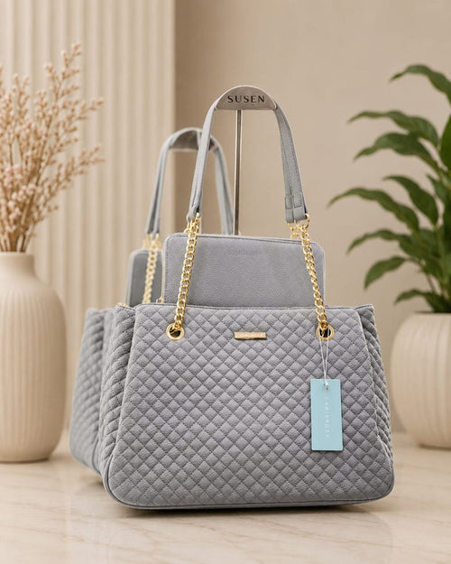 Chrisrosy Grey 2pc Quilted Tote Bag Set