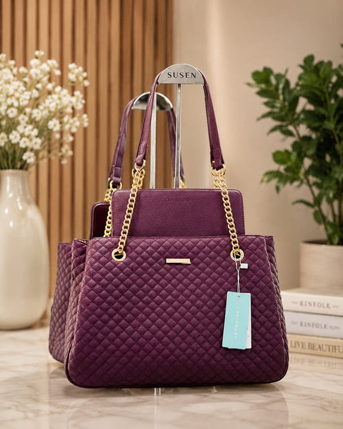 Chrisrosy Purple 2pc Quilted Tote Bag Set