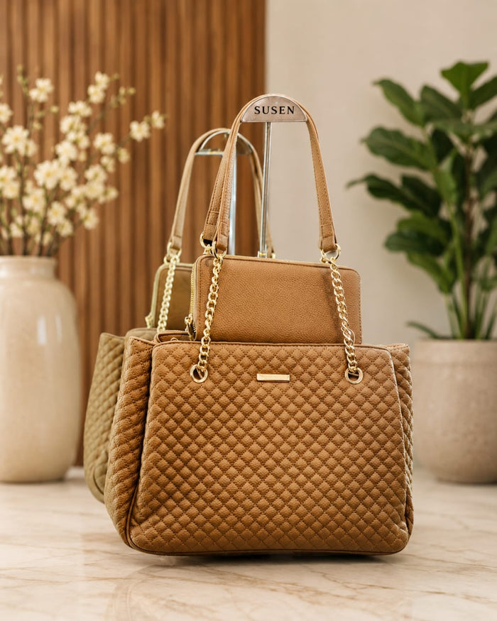 Chrisrosy Tan 2pc Quilted Tote Bag Set