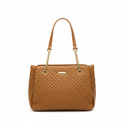 Chrisrosy Tan Quilted Tote Bag