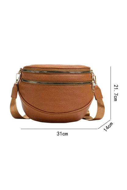 Cinnamon PU Leather Double Zipper Crossbody Bag