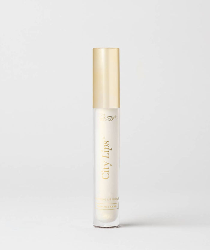 City Lips Midnight Sparkle gold glitter lip gloss, shiny and glamorous, with a sleek applicator showing in the image.