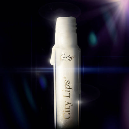 City Lips® Midnight Sparkle Gold Glitter lipgloss with shimmering gold glitter finish, displayed in a sleek tube.