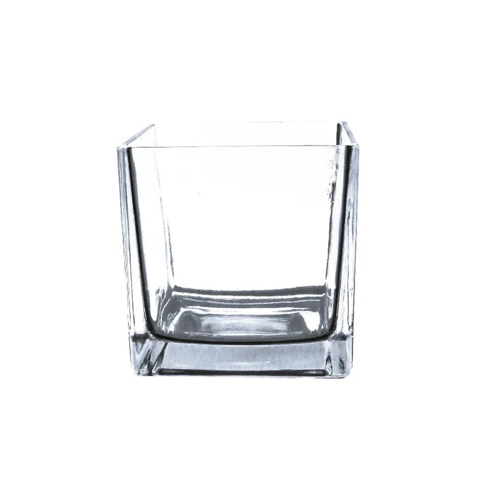 Clear Floral Cube Vase Close Up - Image