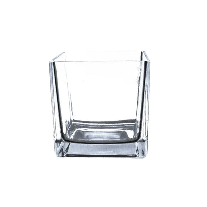 Clear Floral Cube Vase Close Up - Image
