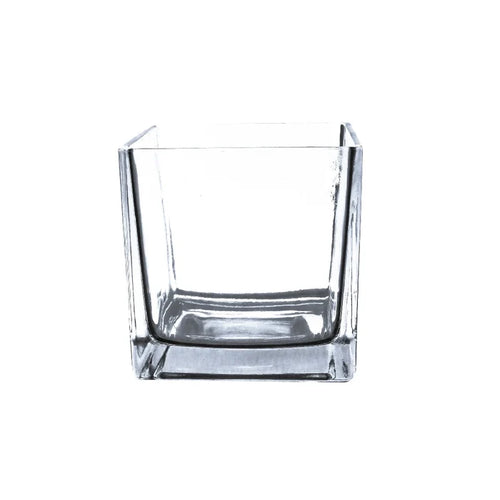 Clear Floral Cube Vase Close Up - Image