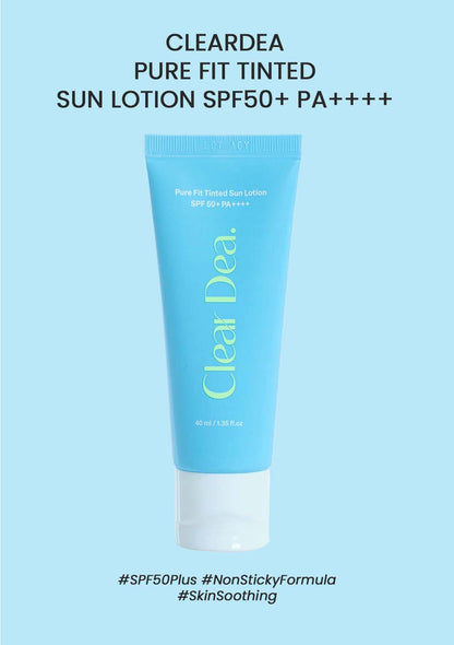 Clear Dea sun lotion tube on a light blue background
