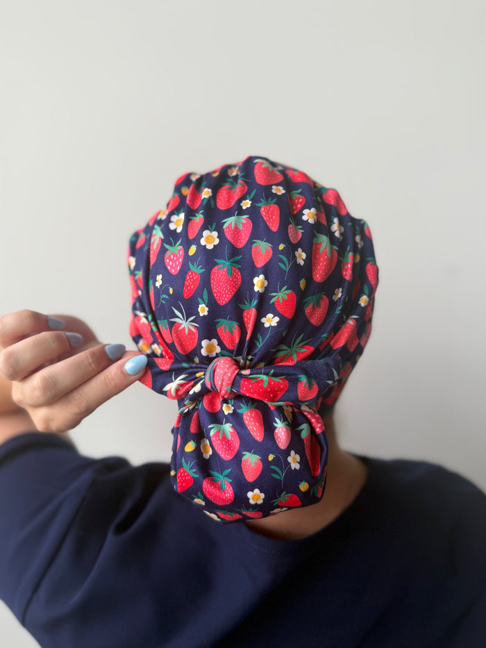 CloudCaps Scrub Cap | Navy Strawberries