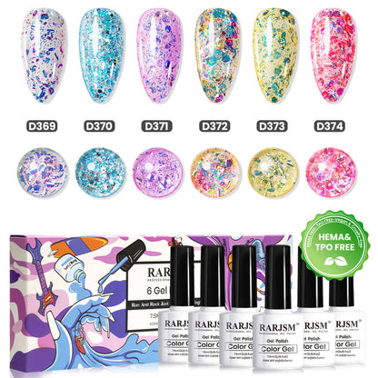 Confetti Glitter Gel Polish Set - 6 Colors Spring Summer Chunky Flake Collection 7.5ml - TPO & HEMA Free