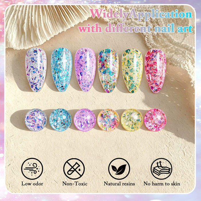Confetti Glitter Gel Polish Set - 6 Colors Spring Summer Chunky Flake Collection 7.5ml - TPO & HEMA Free