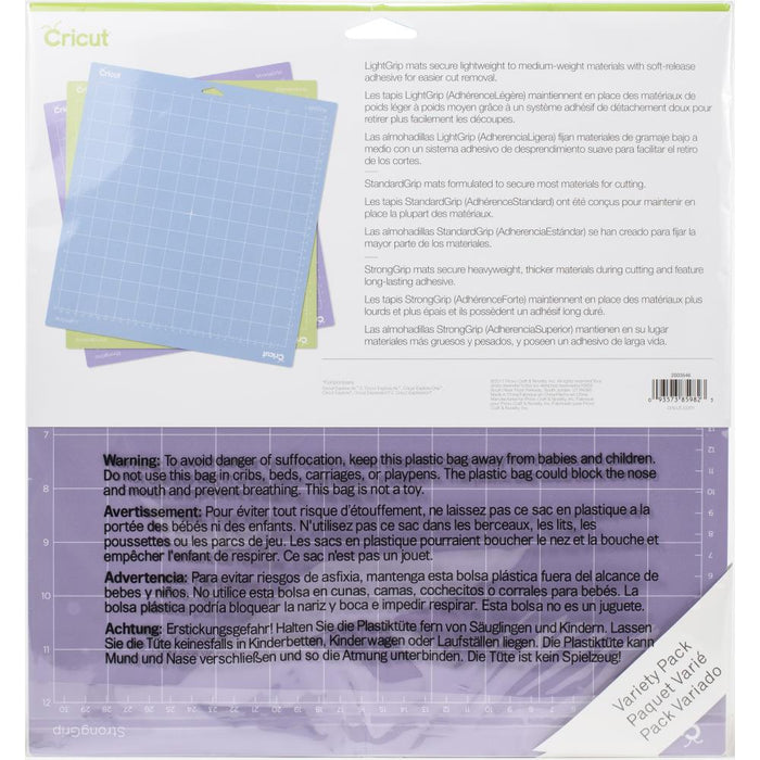 Cricut - Adhesive Back Cutting Mats 12"X12" - 3/Pkg - Green, Blue & Purple. Provo Craft-Cricut Adhesive Back Cutting Mats: Green, Blue And Purple. Each of the three mats has been customized to match the weight of commonly used crafting materials. Each has just the right level of grip to not only hold your material firmly in place during use but also allow you to easily remove the material from the adhesive surface. Available at Embellish Away located in Bowmanville Ontario Canada.