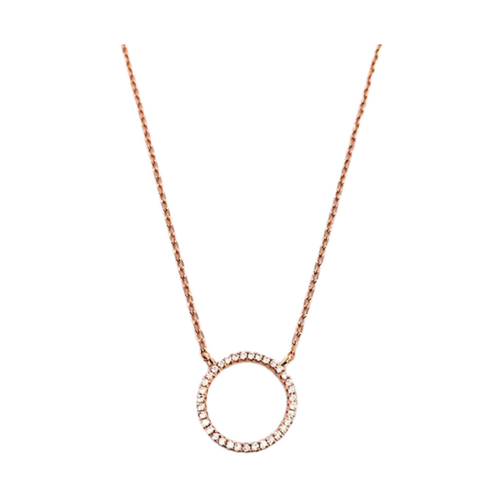 CZ Small Circle Necklace - Sterling Silver with Rose Gold Plating