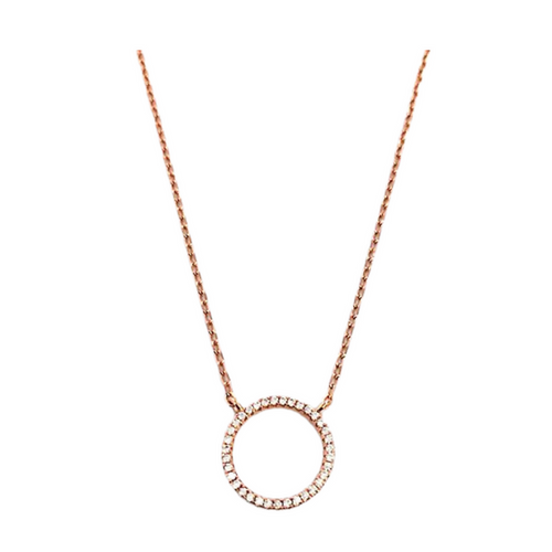 CZ Small Circle Necklace - Sterling Silver with Rose Gold Plating