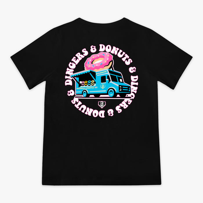 Black youth graphic tee with “Donut Truck” design — back view
