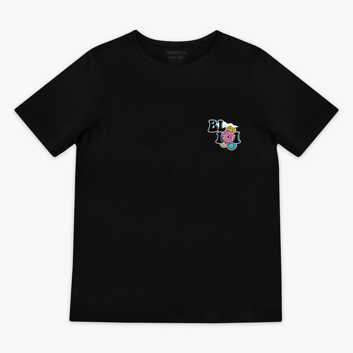 Black youth graphic tee with “Donut Truck” design — front view