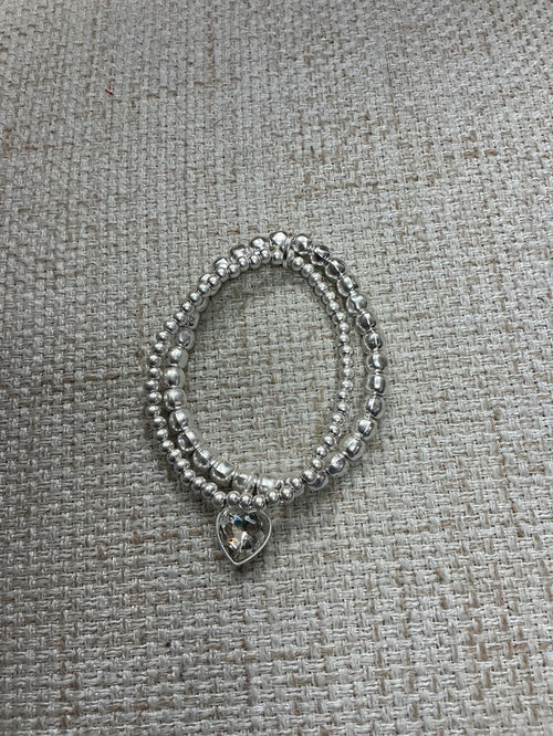 Double My Love bracelet by American Unique Group showing silver-toned metal with intertwined heart charms.