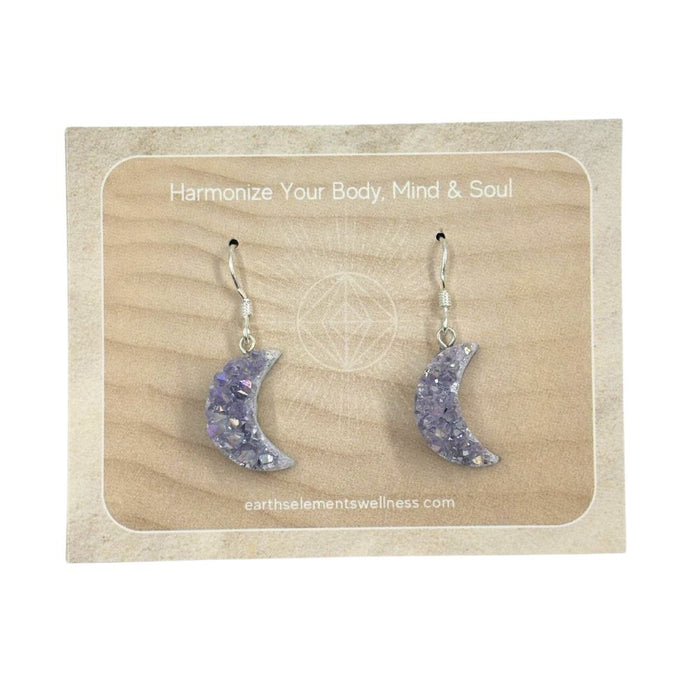 Lavender Aura Druzy Moon Earrings - 925
