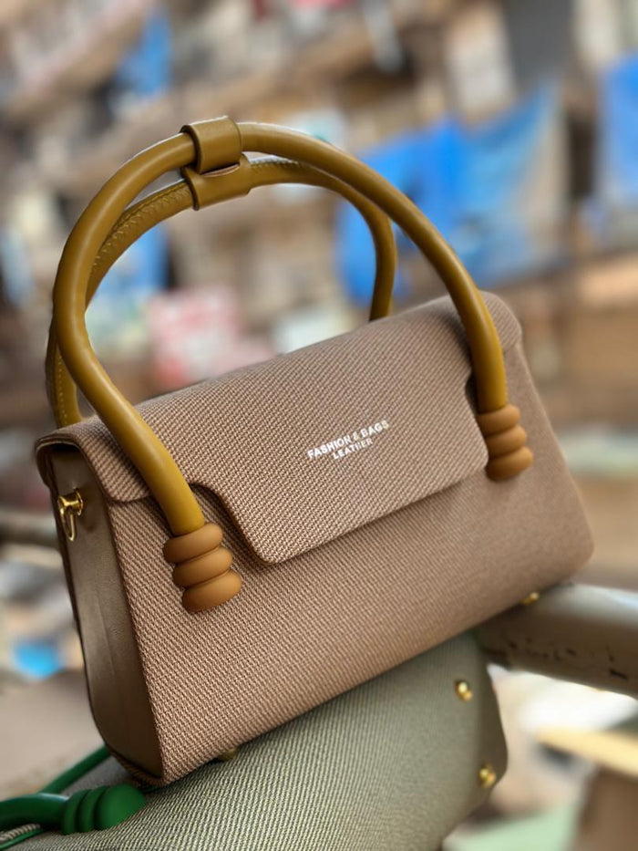 Fashion & Bags Leather Mini Top Handle Bag | Arch Handle | Beige Tweed | Gold Hardware | Women