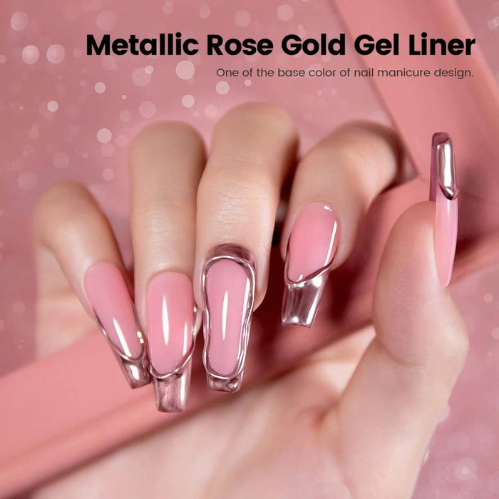 Flash Sale Rose Gold Mirror Chrome Metallic Nail Art Liner Gel 8ml - Limited Time 60% OFF