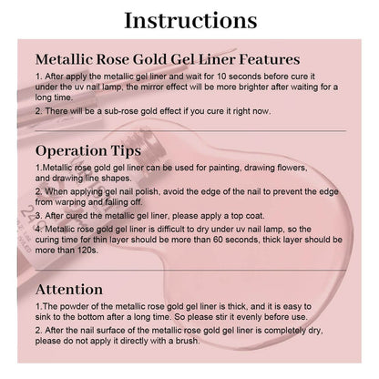 Flash Sale Rose Gold Mirror Chrome Metallic Nail Art Liner Gel 8ml - Limited Time 60% OFF