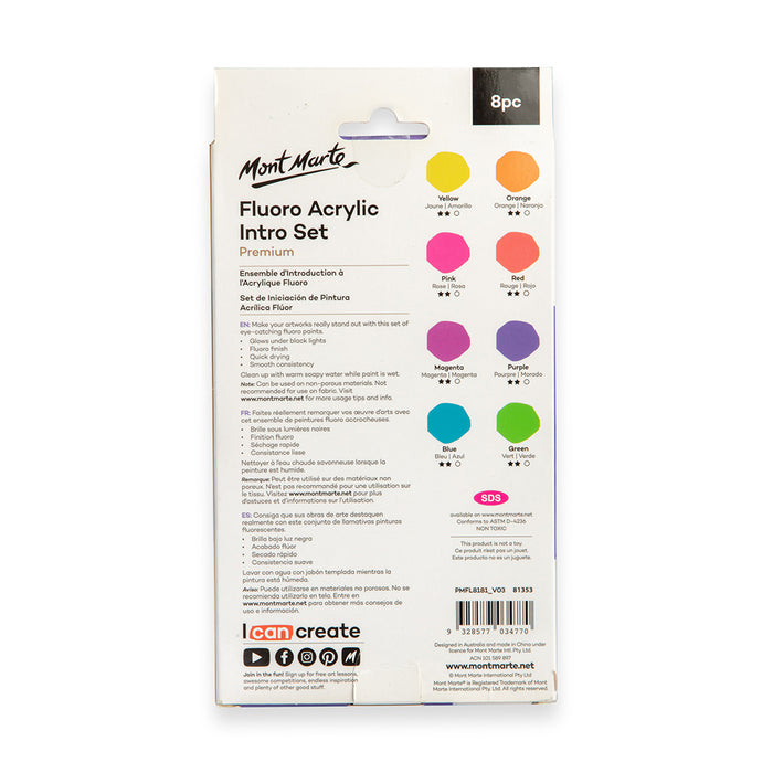 Fluoro Acrylic Paint Intro Set Premium 8pc x 18ml (0.6 US fl.oz)