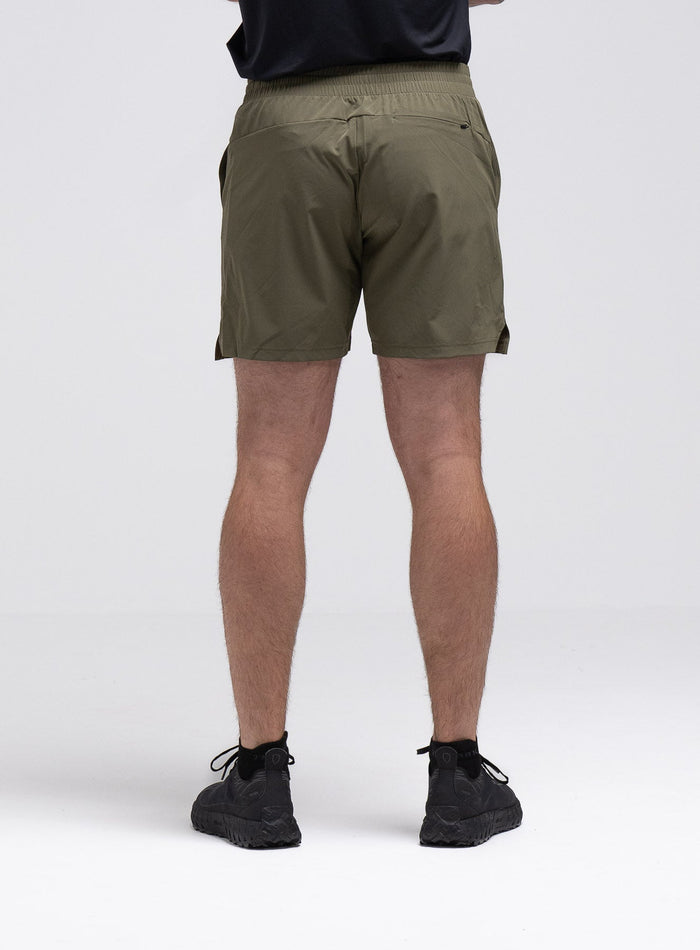 Jack Is 6ft 3" And Wears Size: L | Hem Studio Image Of Model Wearing Force Velocity Motion Shorts In Khaki (SS Model)
