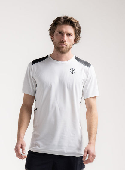 Rudie Is 6ft 2" And Wears Size: M | Hem Studio Image Of Model Wearing Force Velocity Technical T-Shirt In Optic White (SS Model)