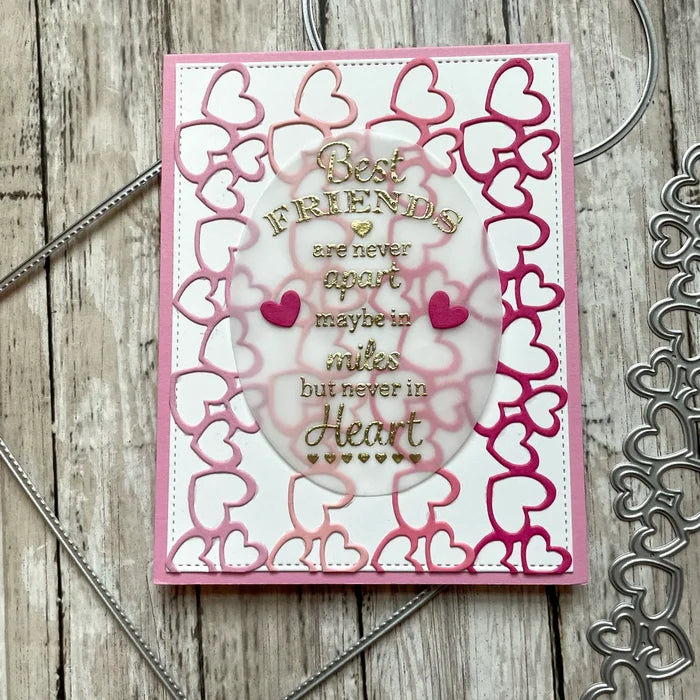 Gina K. Designs - Die - Heart Chain. Gina K Designs wafer thin metal-etched dies are the highest quality available for your paper crafting projects. Available at Embellish Away located in Bowmanville Ontario Canada.  Example by brand ambassador.