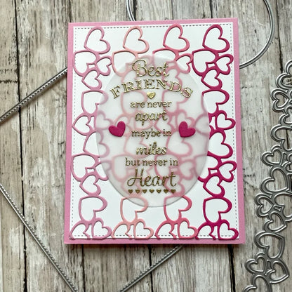 Gina K. Designs - Die - Heart Chain. Gina K Designs wafer thin metal-etched dies are the highest quality available for your paper crafting projects. Available at Embellish Away located in Bowmanville Ontario Canada.  Example by brand ambassador.