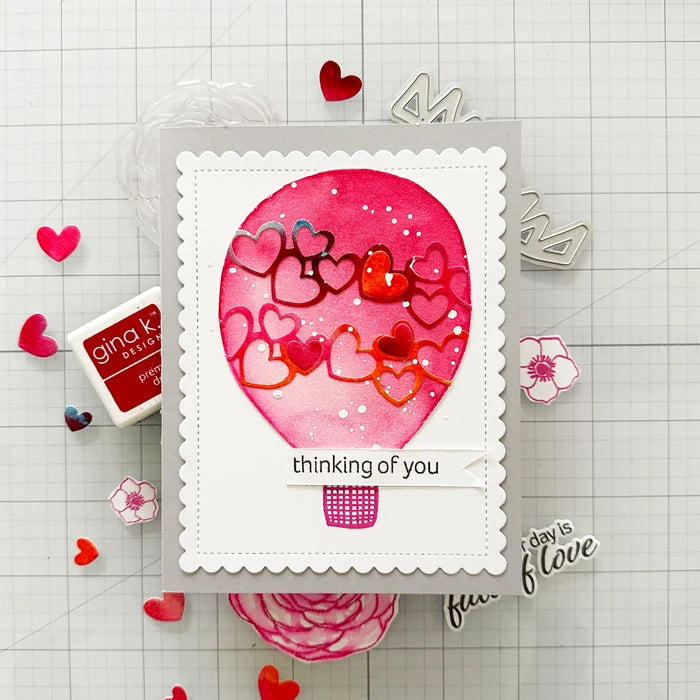 Gina K. Designs - Die - Heart Chain. Gina K Designs wafer thin metal-etched dies are the highest quality available for your paper crafting projects. Available at Embellish Away located in Bowmanville Ontario Canada.  Example by brand ambassador.