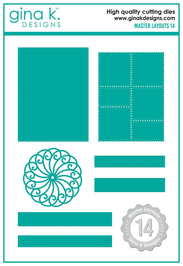 Gina K. Designs - Dies - Master Layouts 14. Gina K Designs wafer thin metal-etched dies are the highest quality available for your paper crafting projects. Available at Embellish Away located in Bowmanville Ontario Canada.