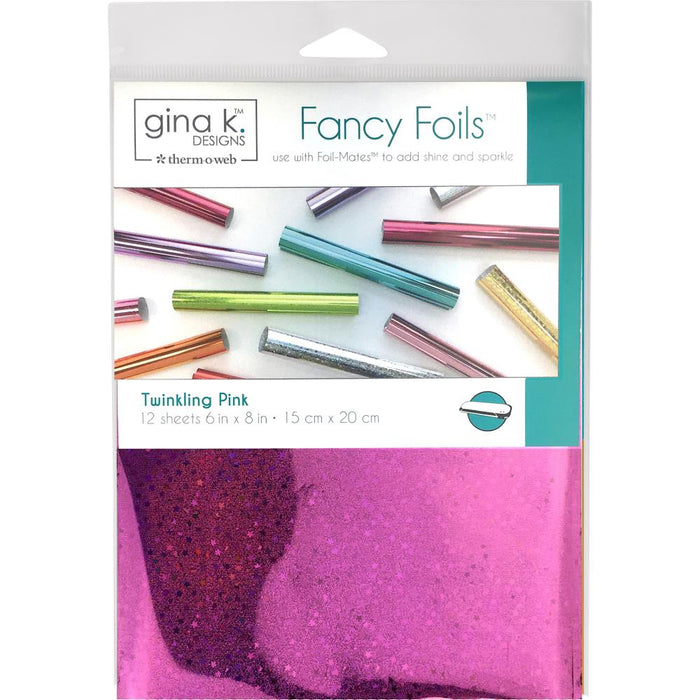 Gina K Designs - Fancy Foil 6"X8" - 12/Pkg - Twinkling Pink Holographic. Add vibrant color and brilliant shine to any project! Can be used as a toner-reactive foil or a textile foil. This package contains twelve 6x8 inch pieces of foil. Made in USA. Available at Embellish Away located in Bowmanville Ontario Canada.