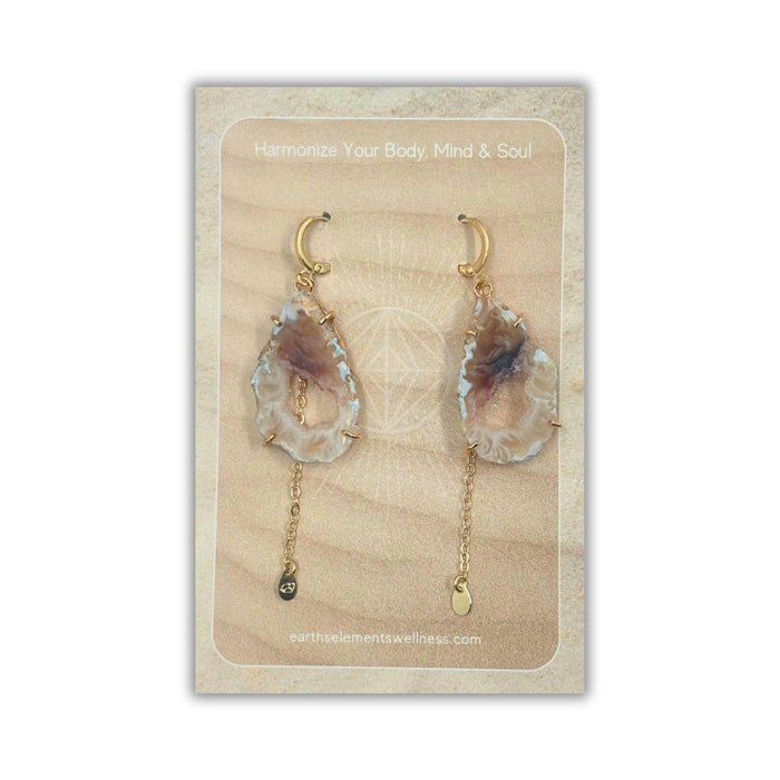 Gold Plated Earrings Agate Slice