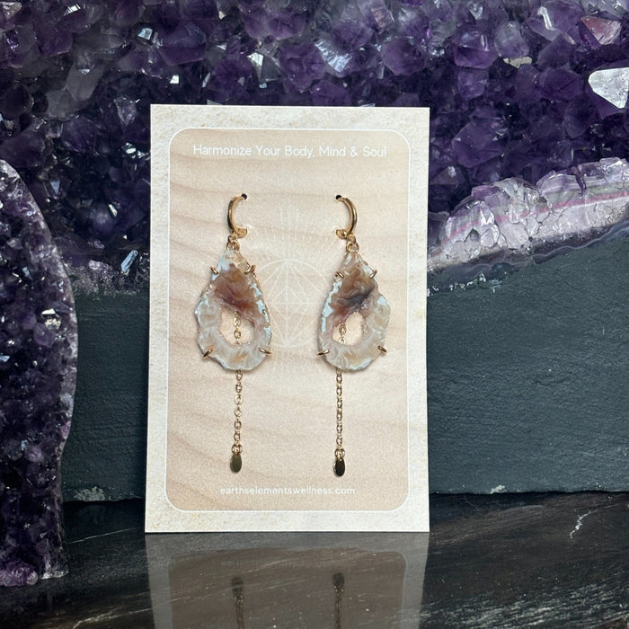 Gold Plated Earrings Agate Slice