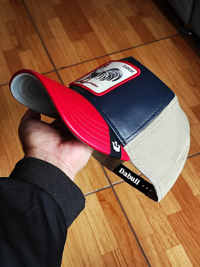 Gorra trucker azul marino y roja gallo Shleather Cock The Farm de Goorin Bros