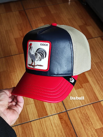 Gorra trucker azul marino y roja gallo Shleather Cock The Farm de Goorin Bros