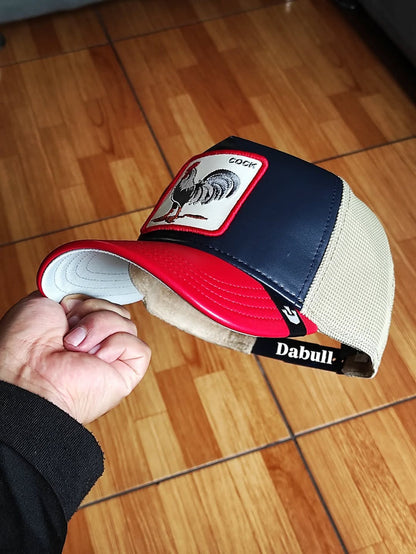 Gorra trucker azul marino y roja gallo Shleather Cock The Farm de Goorin Bros