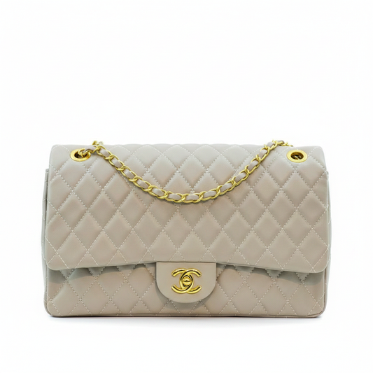 Grey Stone Double Flap Quilted Bag