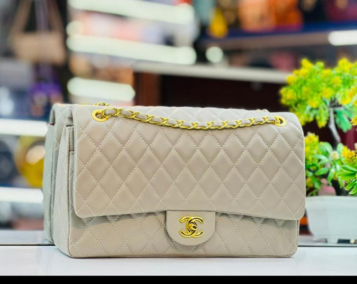 Grey Channel Big Size Double Flap Quilted Bag