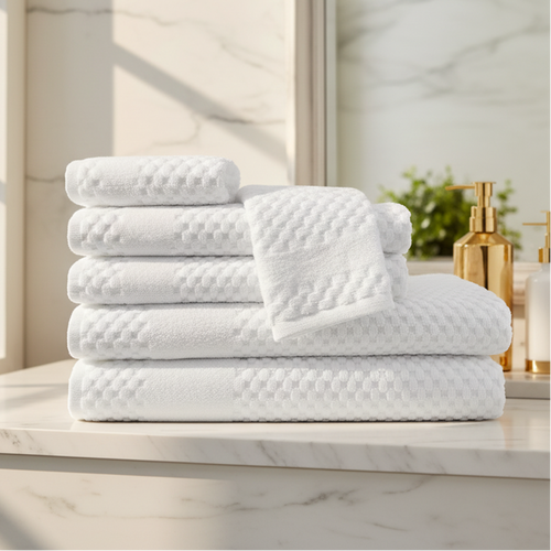GTY Collection Zero Twist Premium Towels All over Checker Design - Rifz Textiles Inc