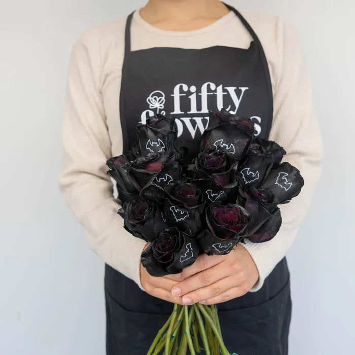 Halloween Black Bat Personalized Roses Apron - Image