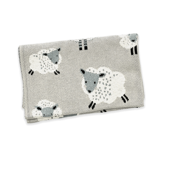 Happy Sheep - Mid Weight Jacquard Sweater Knit Baby Blanket (Organic Cotton)