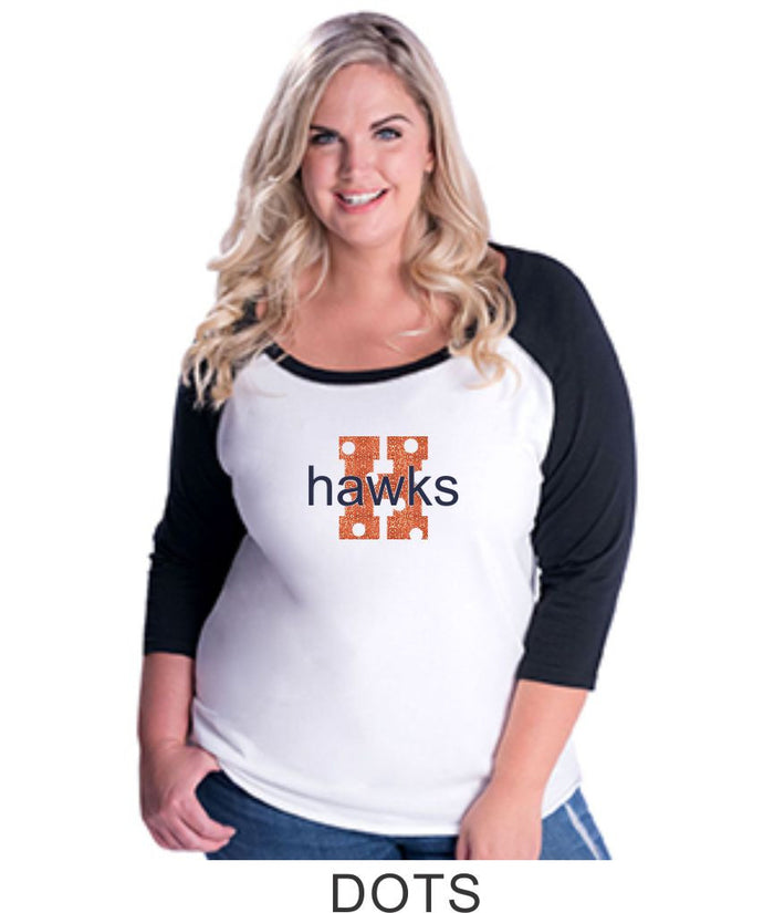 Hawks Curvy Lady Raglan- 2 Designs-Matte or Glitter