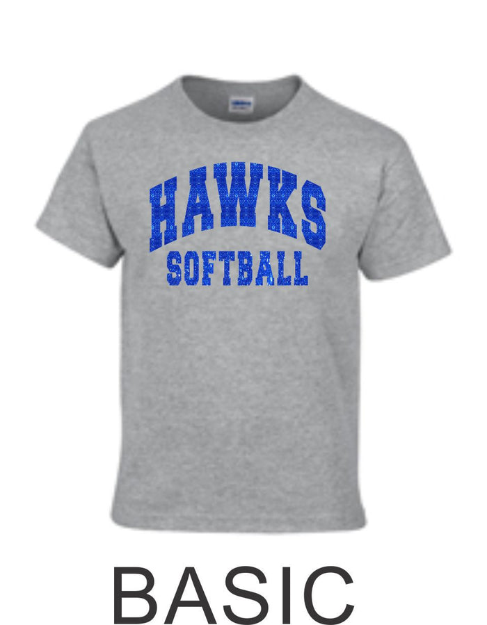 Hawks Softball Basic Tee in 2 Designs- Matte or Glitter