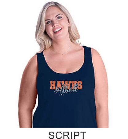 Hawks Softball Curvy Ladies Basic Tank- 2 Designs- Matte or Glitter