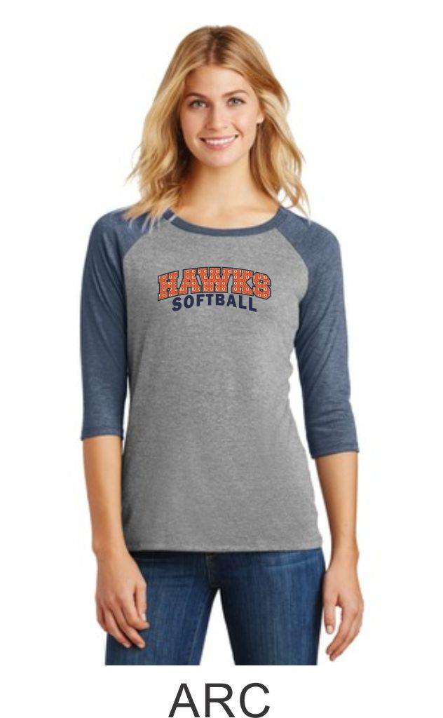 Hawks Softball Ladies Raglan- 3 designs- Matte or Glitter
