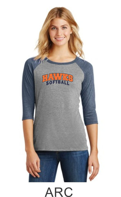 Hawks Softball Ladies Raglan- 3 designs- Matte or Glitter